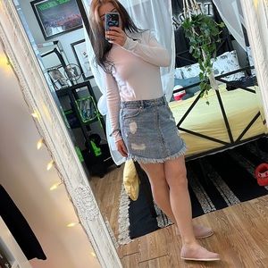 Garage Distressed Frayed Denim Zipper Skirt